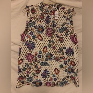 ✨⚡️💥Loft Floral Mixed Media Ruffled Blouse Size Medium
